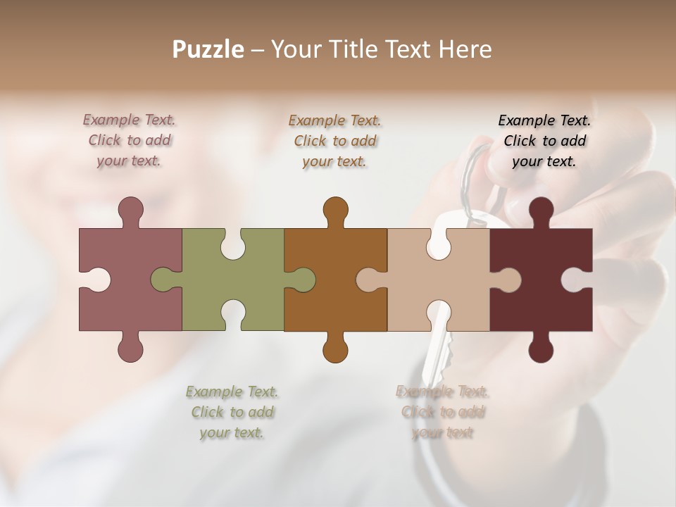 Photo Of Happy Woman├В??S Hand Holding New Key And Pointing It At Camera PowerPoint Template