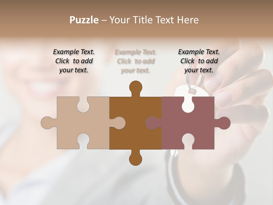 Photo Of Happy Woman├В??S Hand Holding New Key And Pointing It At Camera PowerPoint Template