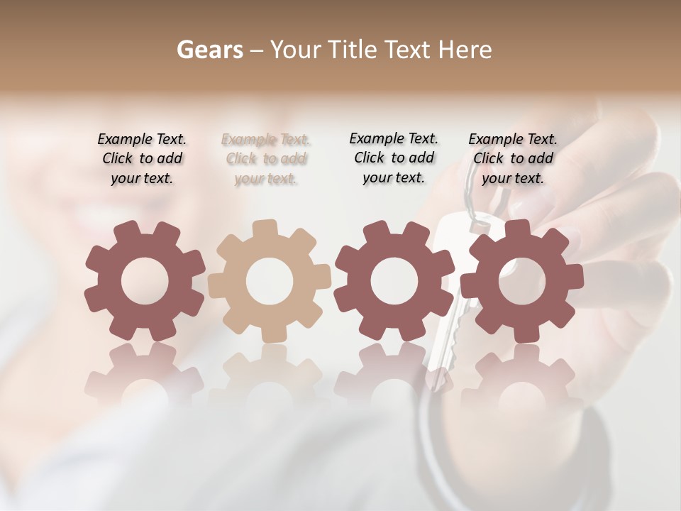 Photo Of Happy Woman├В??S Hand Holding New Key And Pointing It At Camera PowerPoint Template