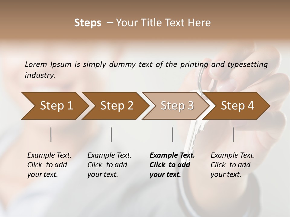 Photo Of Happy Woman├В??S Hand Holding New Key And Pointing It At Camera PowerPoint Template