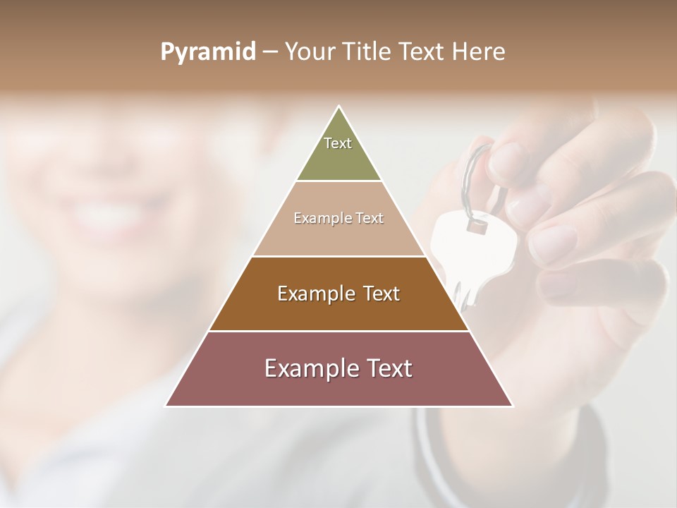 Photo Of Happy Woman├В??S Hand Holding New Key And Pointing It At Camera PowerPoint Template