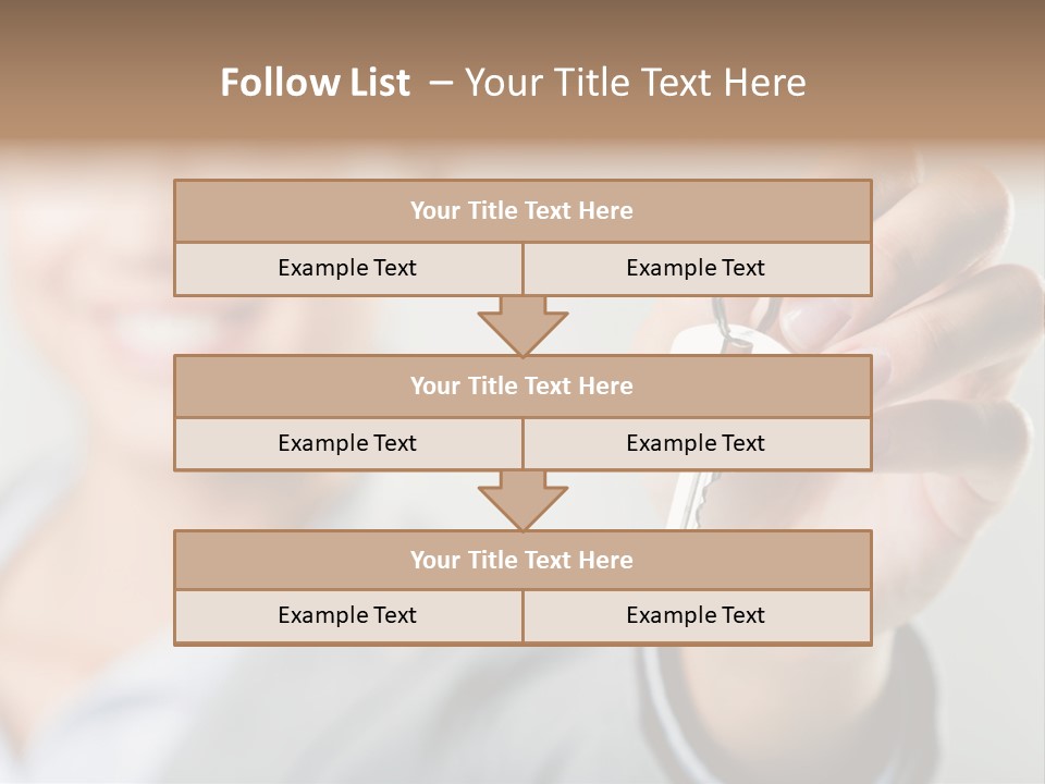 Photo Of Happy Woman├В??S Hand Holding New Key And Pointing It At Camera PowerPoint Template