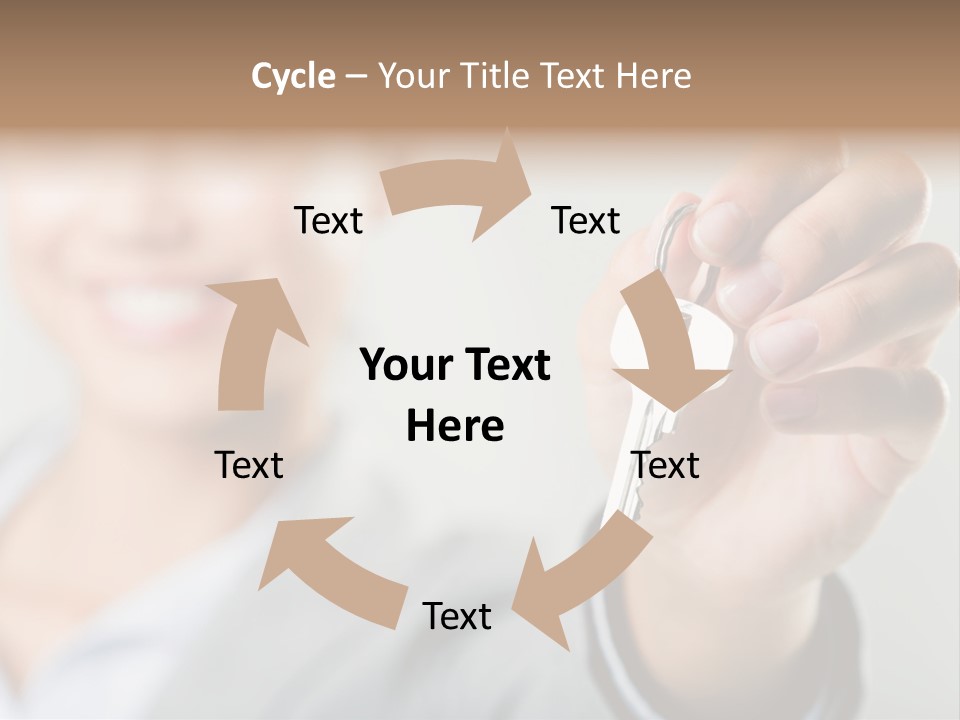 Photo Of Happy Woman├В??S Hand Holding New Key And Pointing It At Camera PowerPoint Template