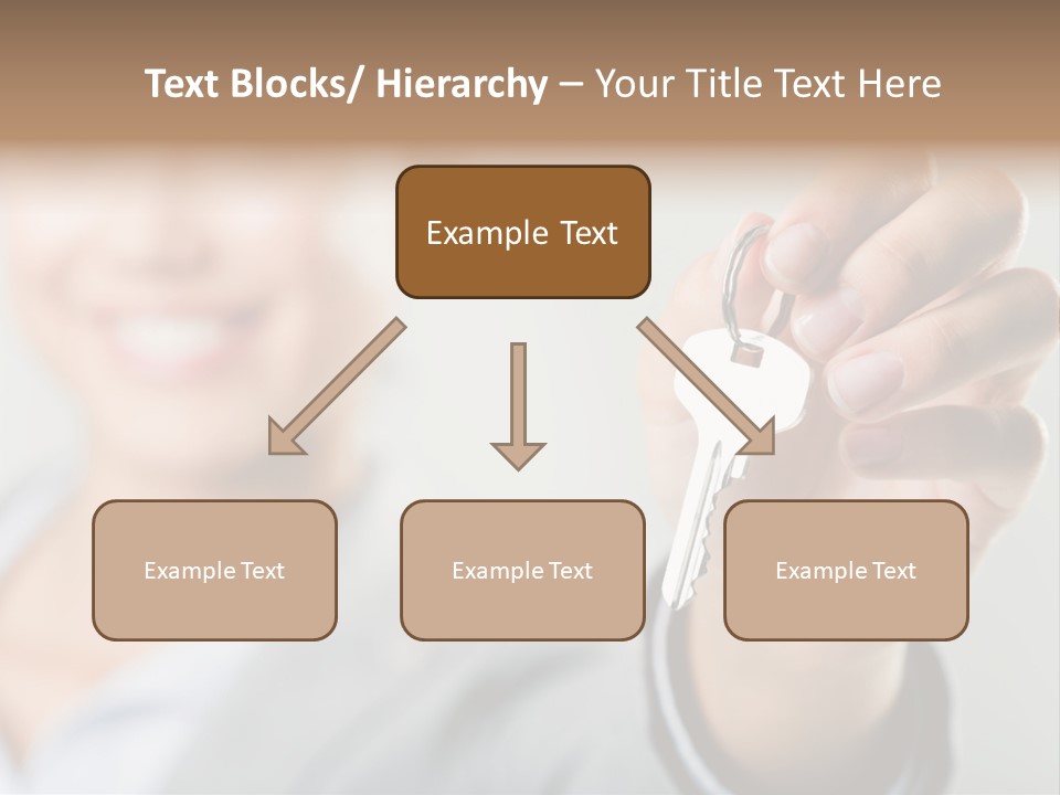 Photo Of Happy Woman├В??S Hand Holding New Key And Pointing It At Camera PowerPoint Template