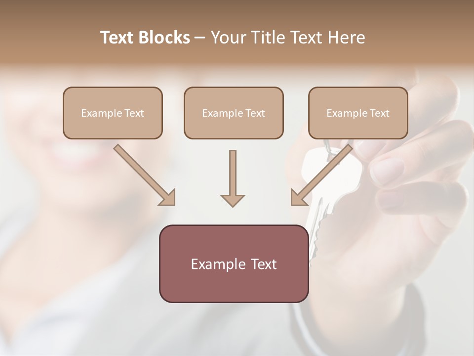Photo Of Happy Woman├В??S Hand Holding New Key And Pointing It At Camera PowerPoint Template