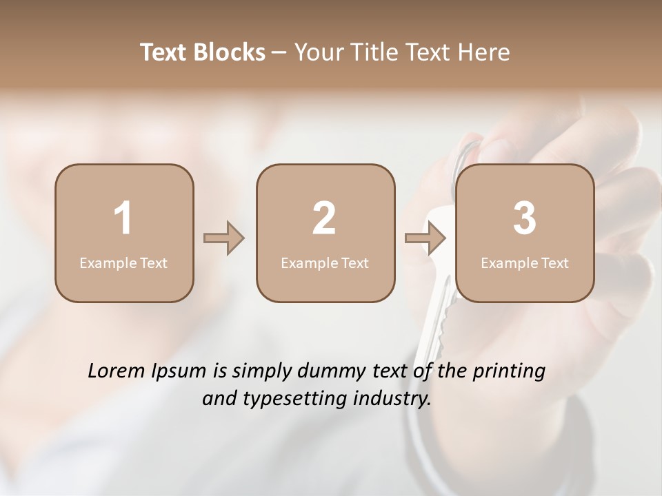 Photo Of Happy Woman├В??S Hand Holding New Key And Pointing It At Camera PowerPoint Template