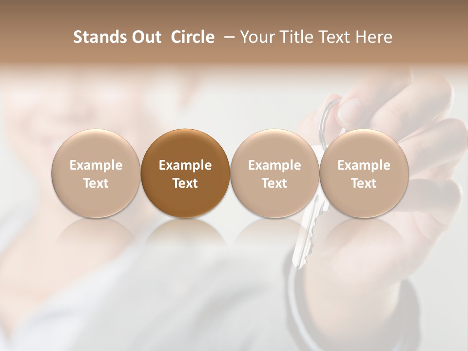 Photo Of Happy Woman├В??S Hand Holding New Key And Pointing It At Camera PowerPoint Template