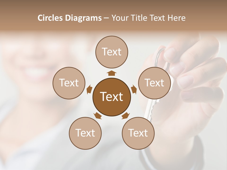 Photo Of Happy Woman├В??S Hand Holding New Key And Pointing It At Camera PowerPoint Template