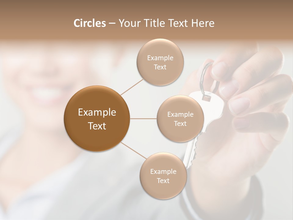 Photo Of Happy Woman├В??S Hand Holding New Key And Pointing It At Camera PowerPoint Template