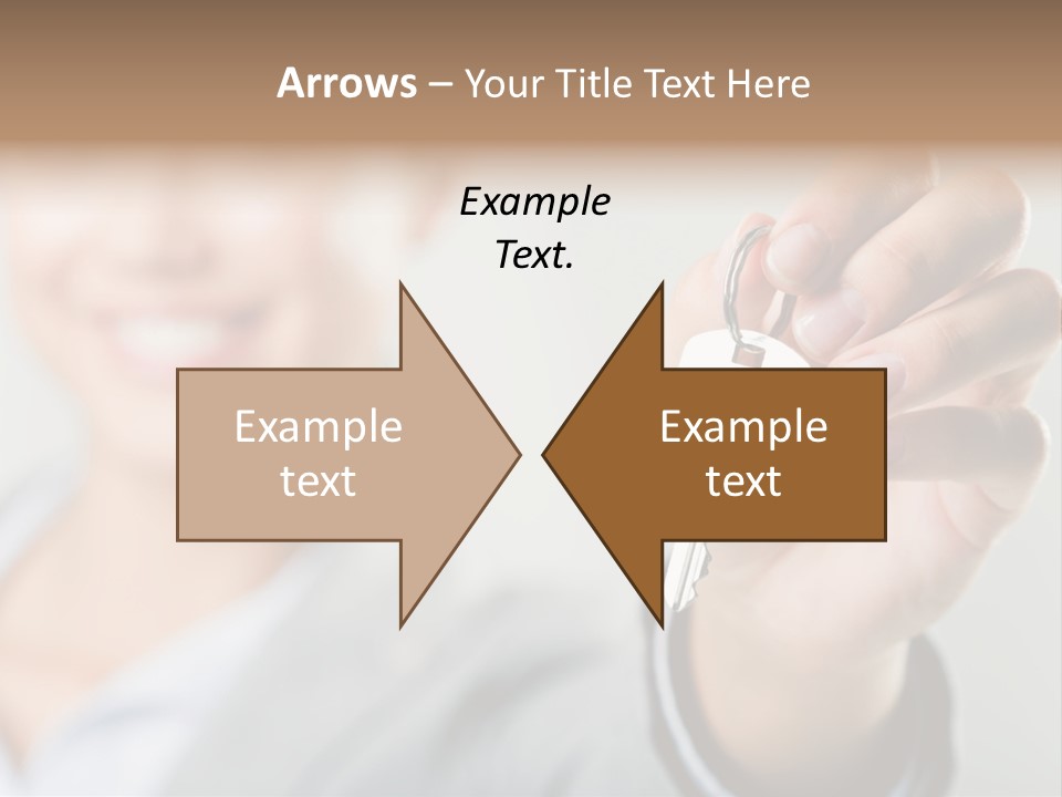 Photo Of Happy Woman├В??S Hand Holding New Key And Pointing It At Camera PowerPoint Template