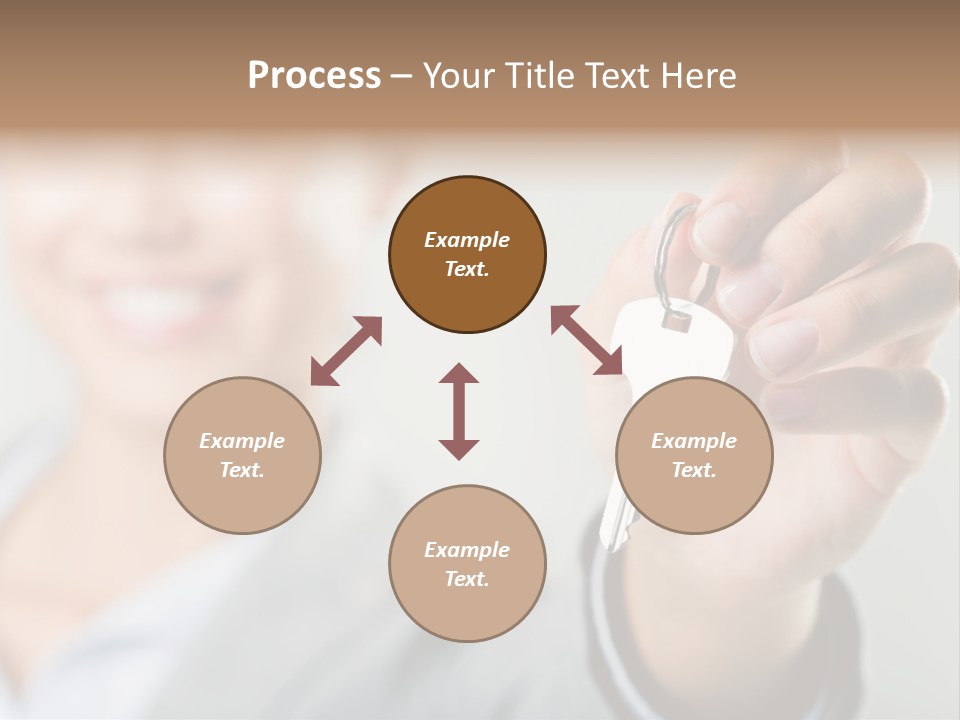 Photo Of Happy Woman├В??S Hand Holding New Key And Pointing It At Camera PowerPoint Template