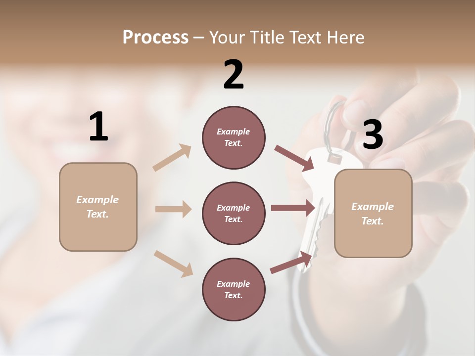 Photo Of Happy Woman├В??S Hand Holding New Key And Pointing It At Camera PowerPoint Template