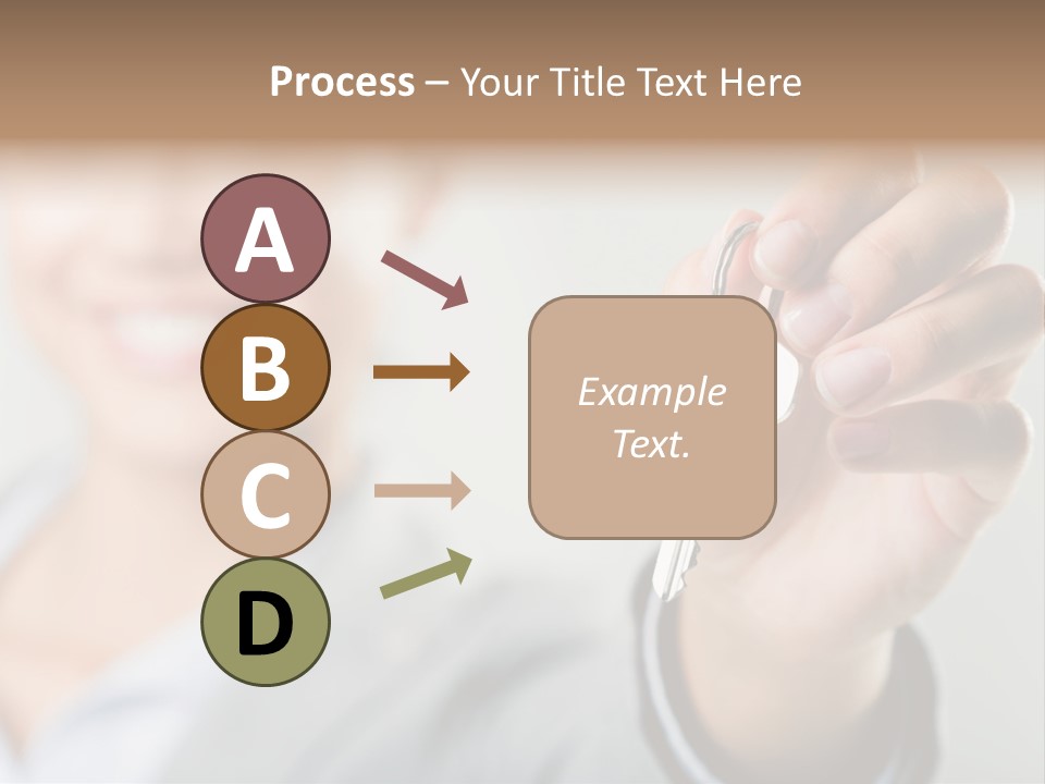 Photo Of Happy Woman├В??S Hand Holding New Key And Pointing It At Camera PowerPoint Template