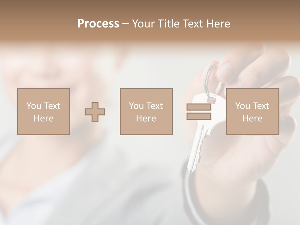 Photo Of Happy Woman├В??S Hand Holding New Key And Pointing It At Camera PowerPoint Template