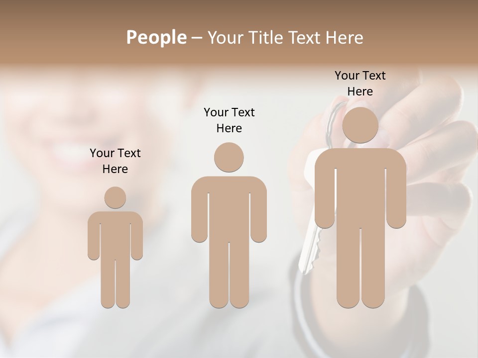 Photo Of Happy Woman├В??S Hand Holding New Key And Pointing It At Camera PowerPoint Template