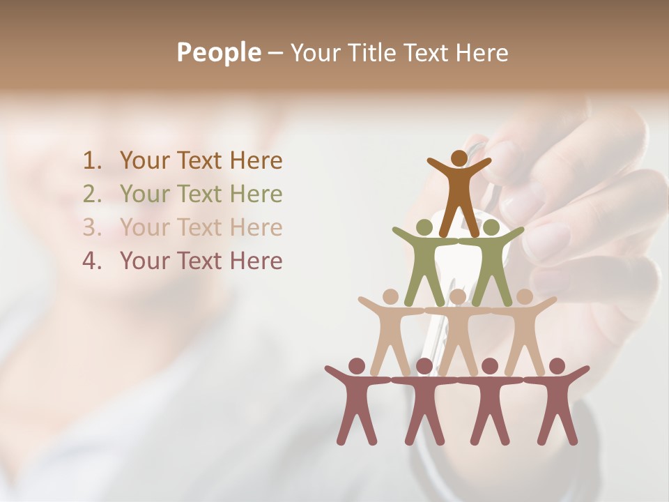 Photo Of Happy Woman├В??S Hand Holding New Key And Pointing It At Camera PowerPoint Template