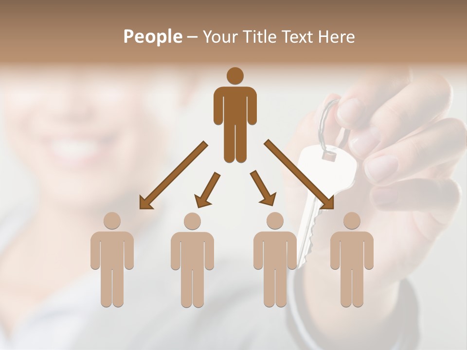 Photo Of Happy Woman├В??S Hand Holding New Key And Pointing It At Camera PowerPoint Template