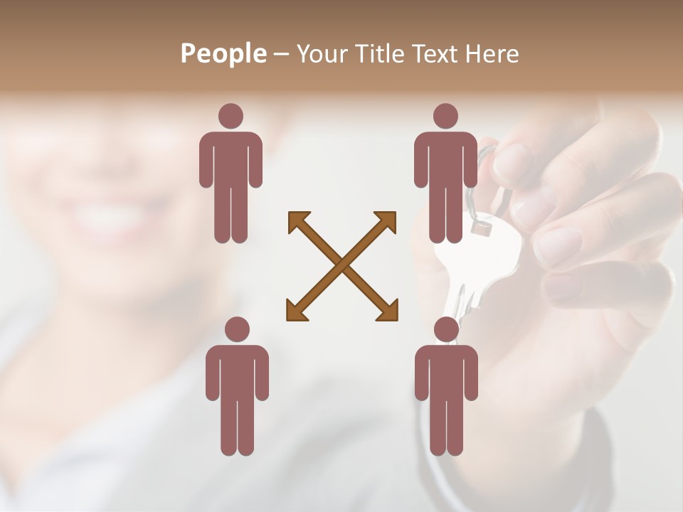 Photo Of Happy Woman├В??S Hand Holding New Key And Pointing It At Camera PowerPoint Template