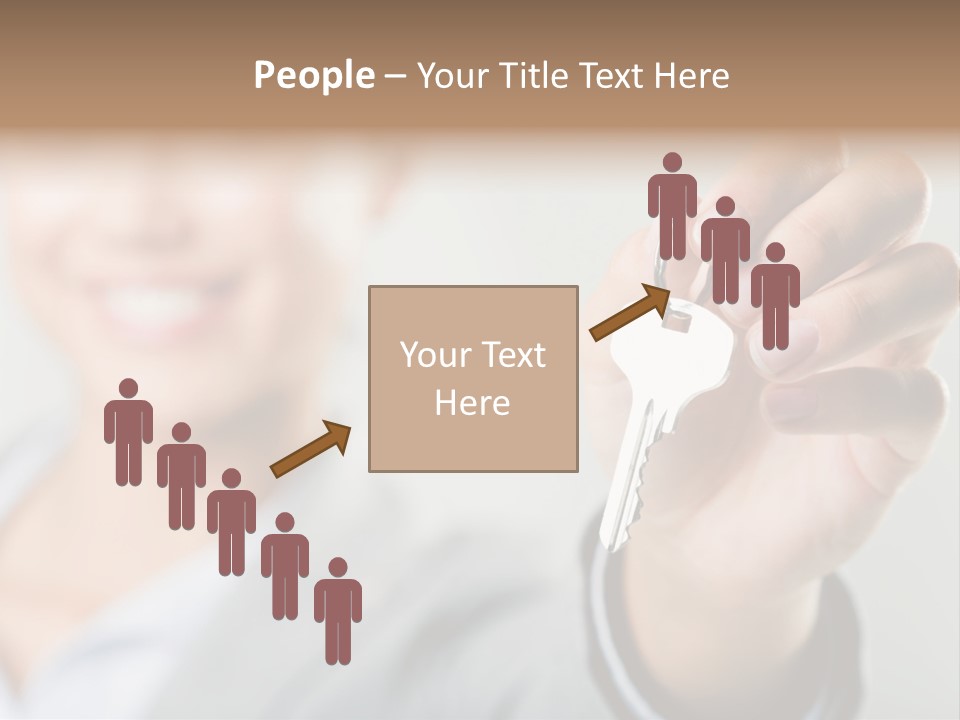 Photo Of Happy Woman├В??S Hand Holding New Key And Pointing It At Camera PowerPoint Template