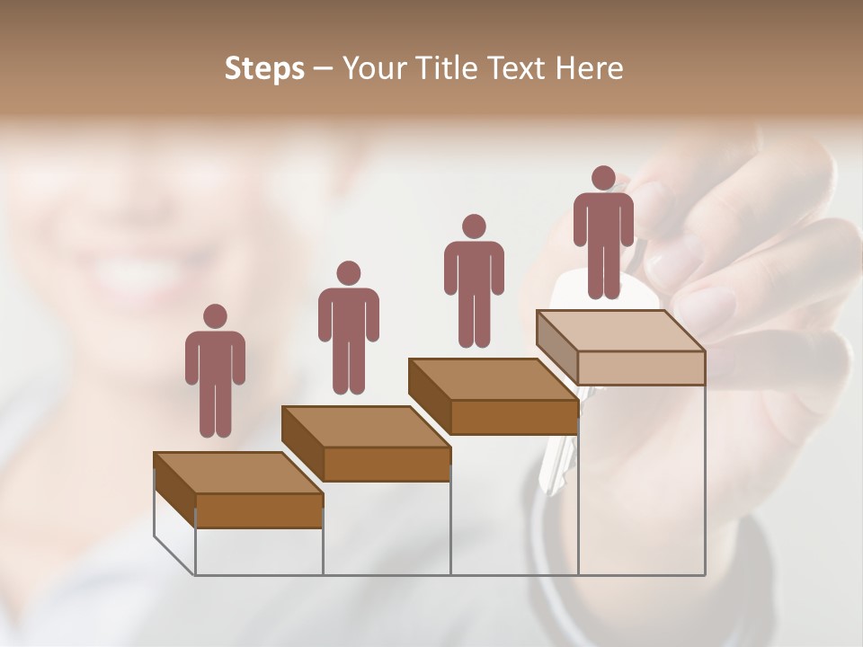 Photo Of Happy Woman├В??S Hand Holding New Key And Pointing It At Camera PowerPoint Template