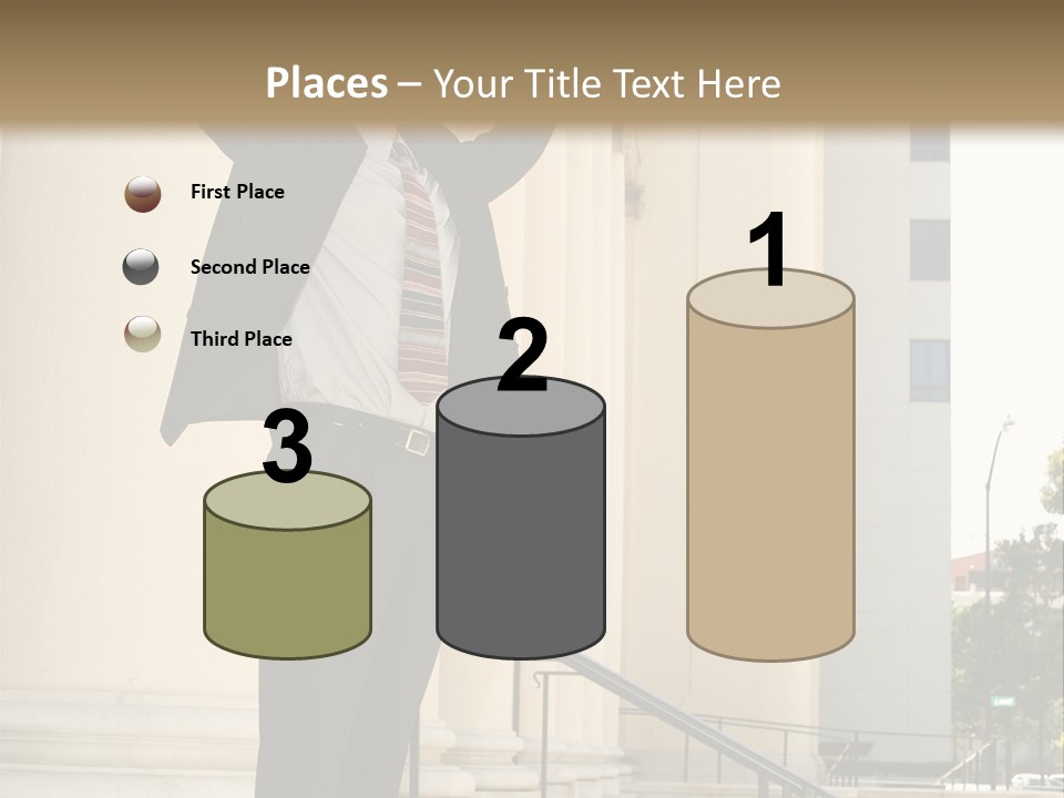 Attorney Standing On The Courthouse Steps With Both Arms Raised In A Gesture Of Victory PowerPoint Template