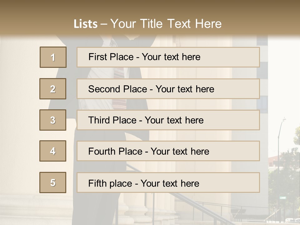 Attorney Standing On The Courthouse Steps With Both Arms Raised In A Gesture Of Victory PowerPoint Template