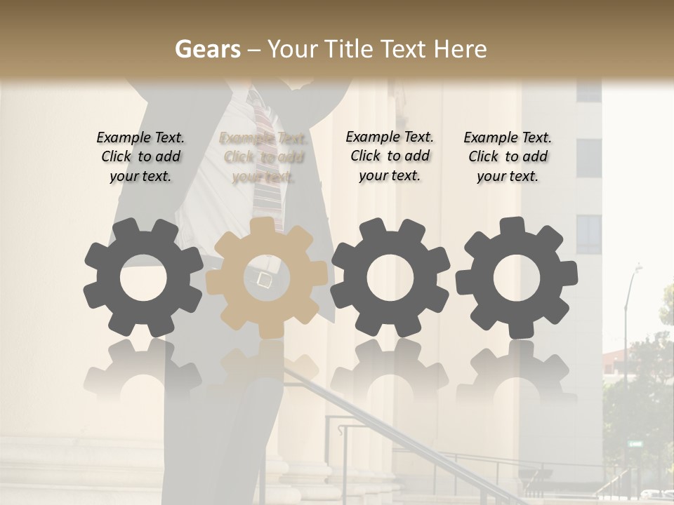 Attorney Standing On The Courthouse Steps With Both Arms Raised In A Gesture Of Victory PowerPoint Template