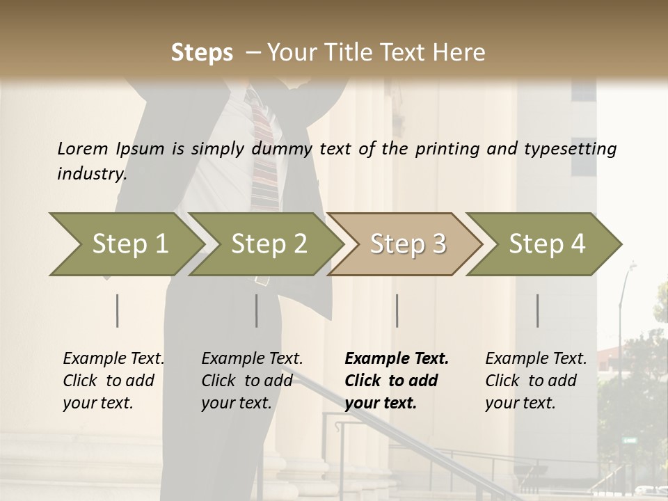Attorney Standing On The Courthouse Steps With Both Arms Raised In A Gesture Of Victory PowerPoint Template