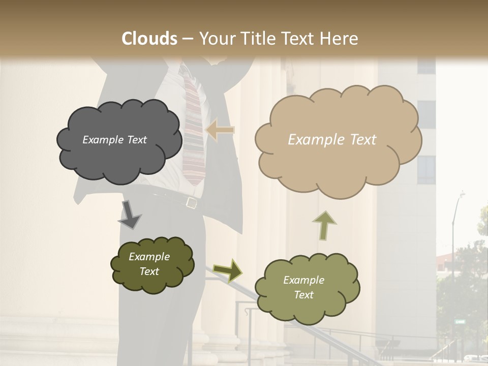 Attorney Standing On The Courthouse Steps With Both Arms Raised In A Gesture Of Victory PowerPoint Template