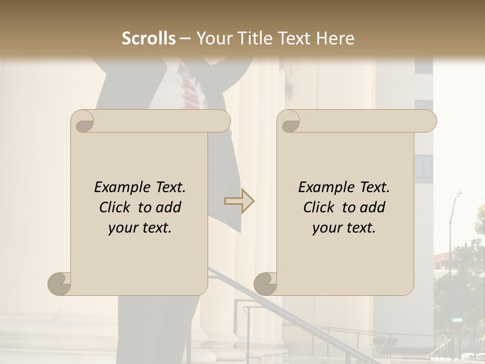 Attorney Standing On The Courthouse Steps With Both Arms Raised In A Gesture Of Victory PowerPoint Template