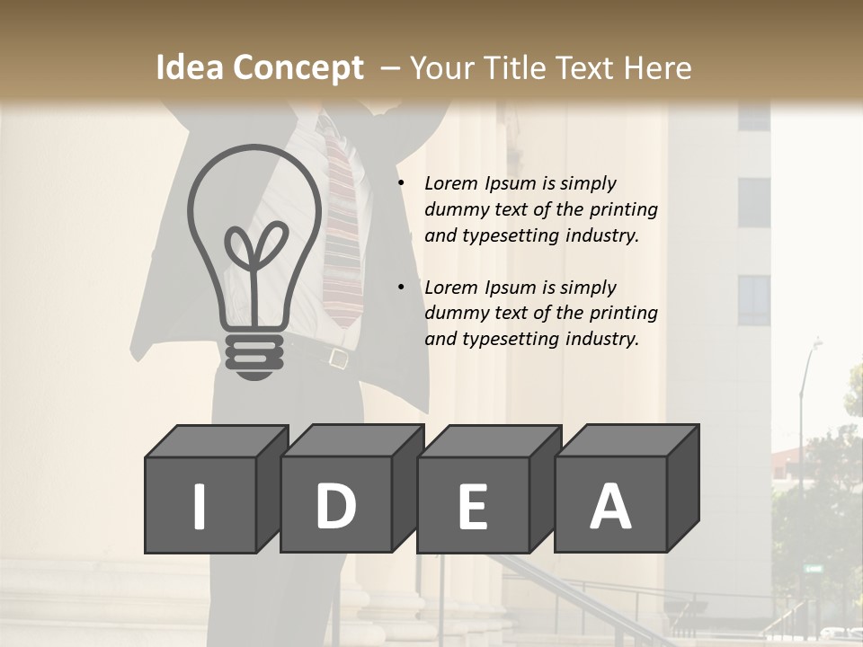 Attorney Standing On The Courthouse Steps With Both Arms Raised In A Gesture Of Victory PowerPoint Template