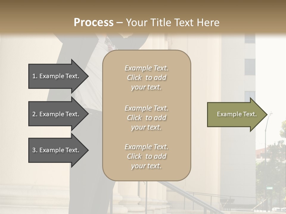 Attorney Standing On The Courthouse Steps With Both Arms Raised In A Gesture Of Victory PowerPoint Template