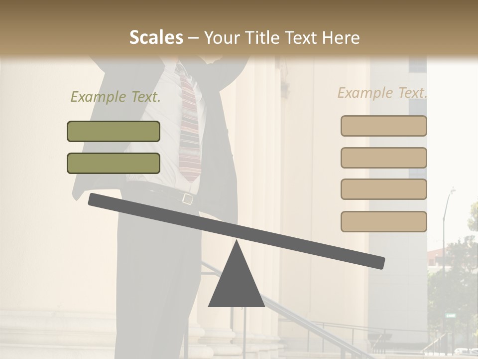 Attorney Standing On The Courthouse Steps With Both Arms Raised In A Gesture Of Victory PowerPoint Template