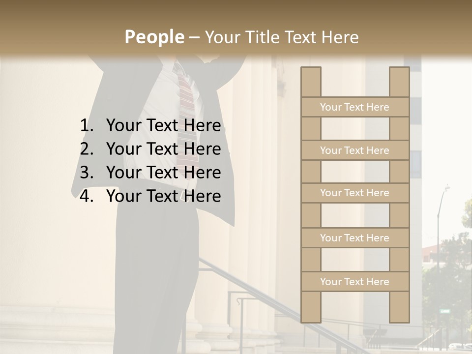 Attorney Standing On The Courthouse Steps With Both Arms Raised In A Gesture Of Victory PowerPoint Template