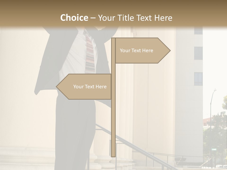 Attorney Standing On The Courthouse Steps With Both Arms Raised In A Gesture Of Victory PowerPoint Template