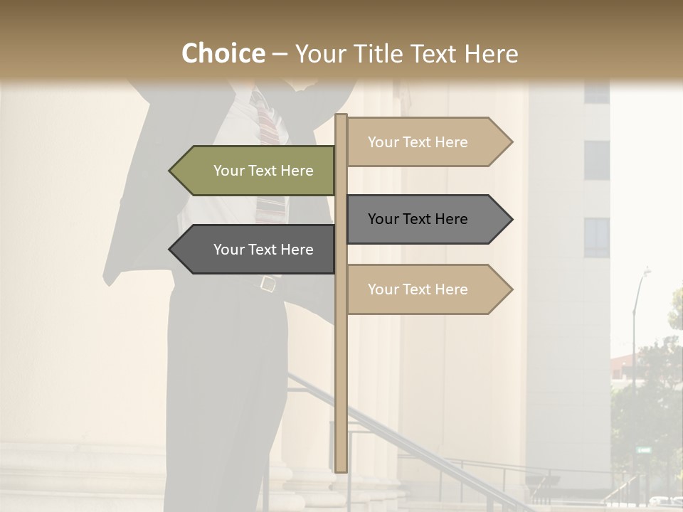 Attorney Standing On The Courthouse Steps With Both Arms Raised In A Gesture Of Victory PowerPoint Template