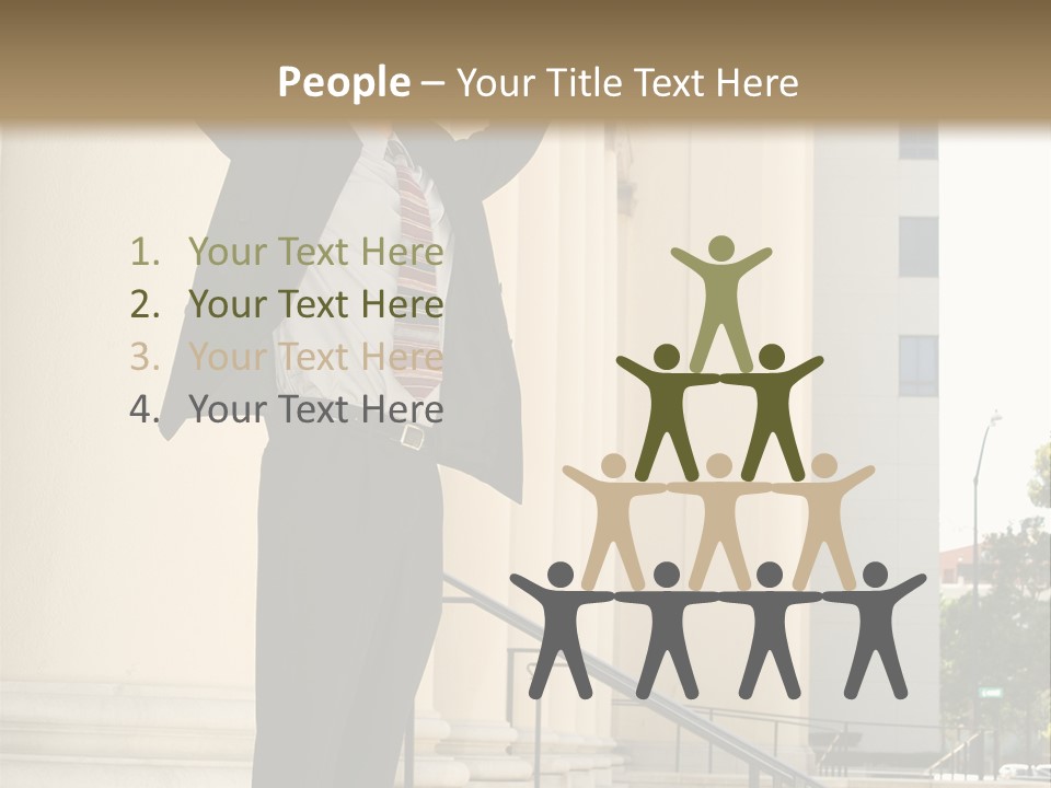 Attorney Standing On The Courthouse Steps With Both Arms Raised In A Gesture Of Victory PowerPoint Template