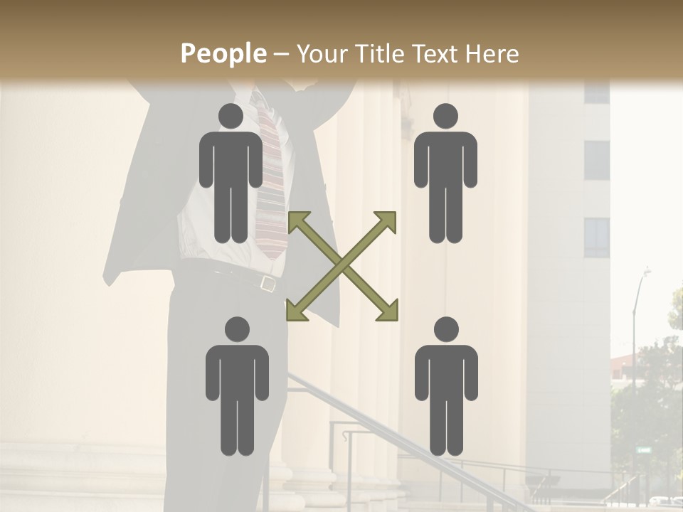 Attorney Standing On The Courthouse Steps With Both Arms Raised In A Gesture Of Victory PowerPoint Template