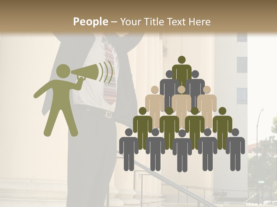 Attorney Standing On The Courthouse Steps With Both Arms Raised In A Gesture Of Victory PowerPoint Template