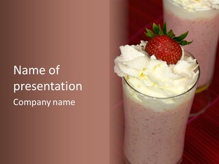 Served Strawberry Smoothie With Whip Cream PowerPoint Template