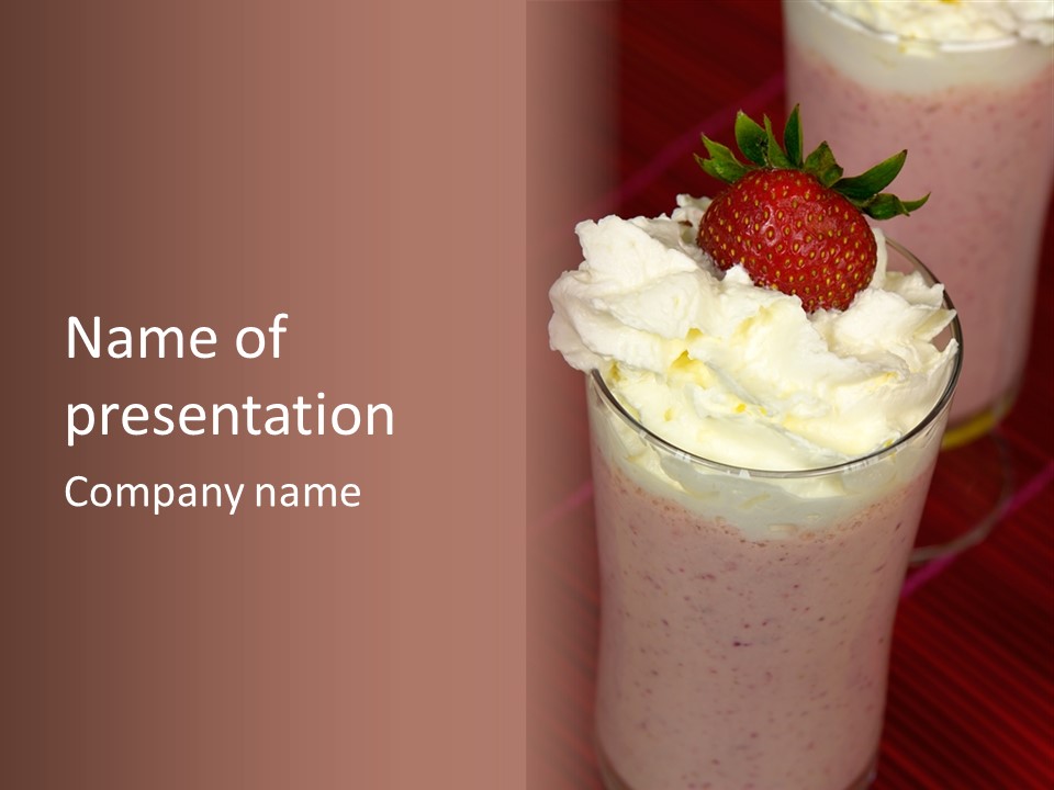 Served Strawberry Smoothie With Whip Cream PowerPoint Template