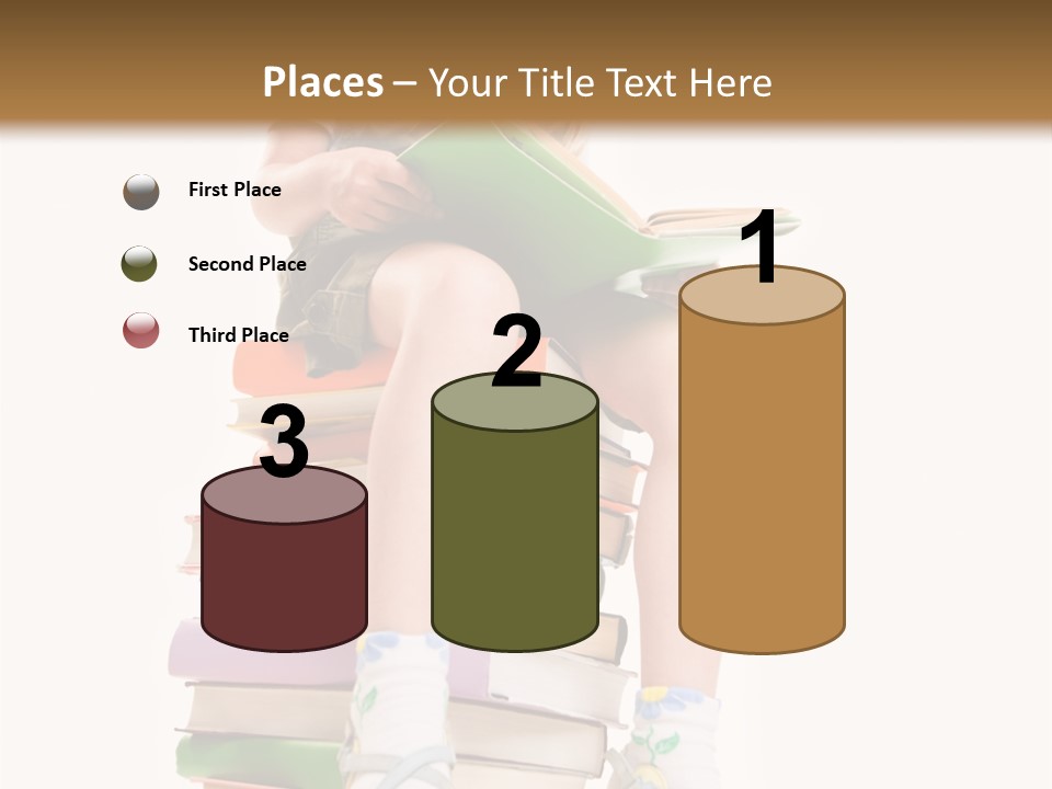 Image Of Schoolgirl Sitting On The Heap Of Books And Reading One Of Them PowerPoint Template