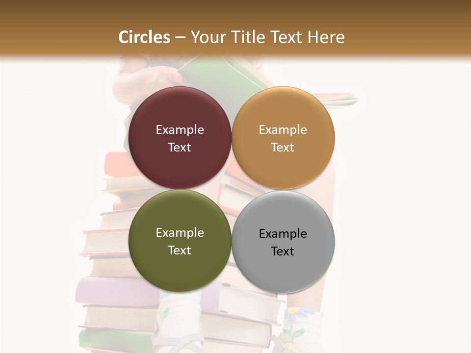 Image Of Schoolgirl Sitting On The Heap Of Books And Reading One Of Them PowerPoint Template