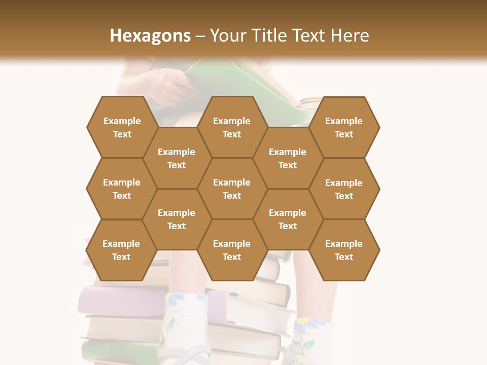 Image Of Schoolgirl Sitting On The Heap Of Books And Reading One Of Them PowerPoint Template