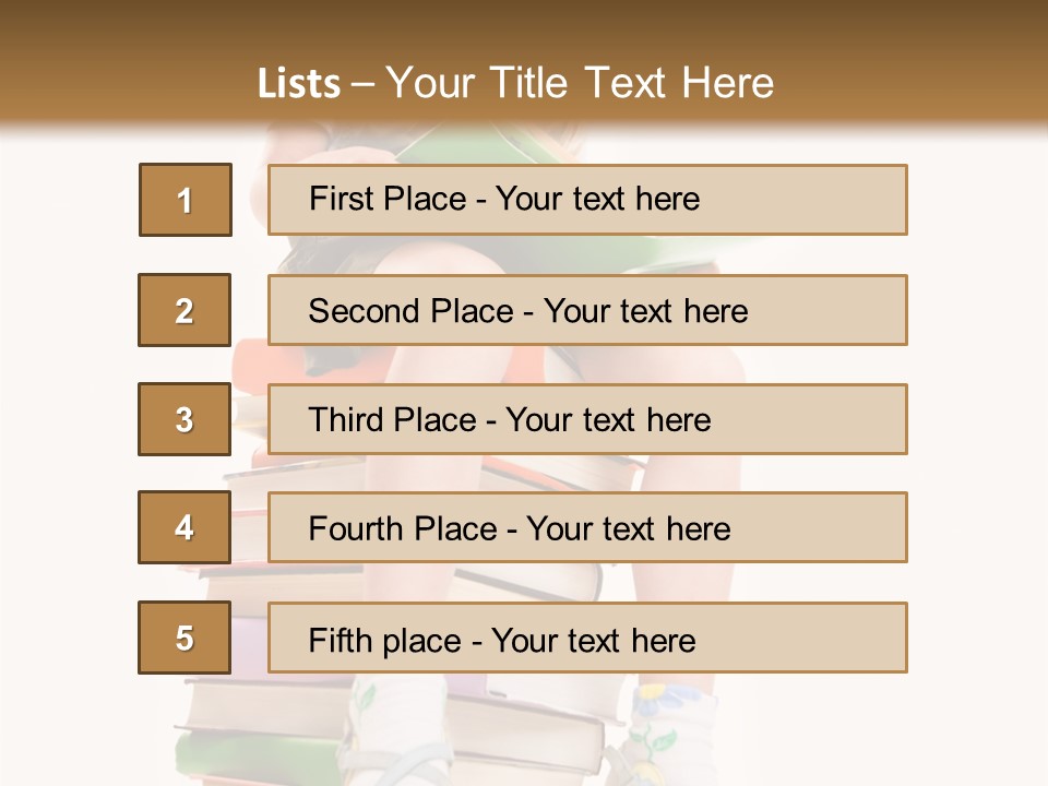 Image Of Schoolgirl Sitting On The Heap Of Books And Reading One Of Them PowerPoint Template