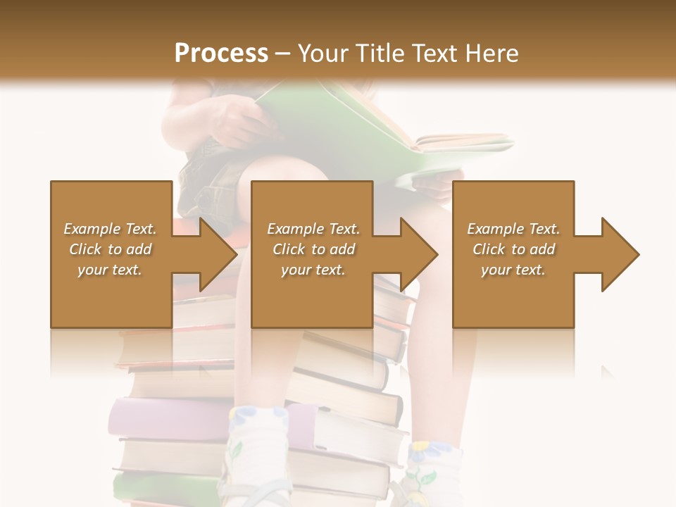 Image Of Schoolgirl Sitting On The Heap Of Books And Reading One Of Them PowerPoint Template