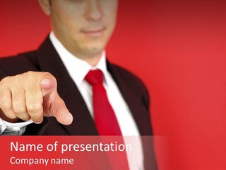 Business Man Pointing On The Red Background PowerPoint Template