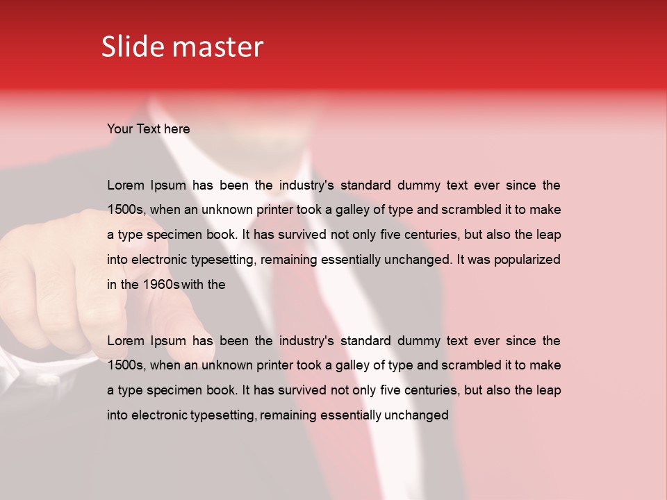 Business Man Pointing On The Red Background PowerPoint Template
