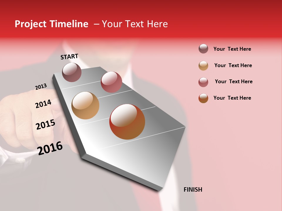 Business Man Pointing On The Red Background PowerPoint Template