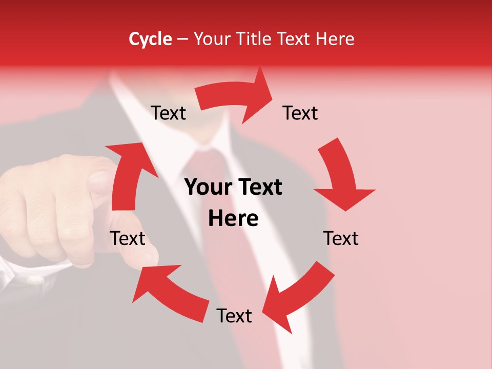 Business Man Pointing On The Red Background PowerPoint Template